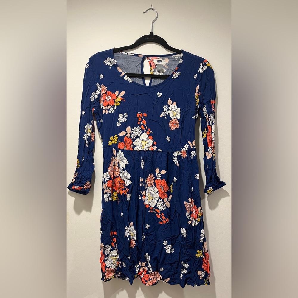 Old Navy Floral Blue Dress with 3/4 Sleeves Size SP